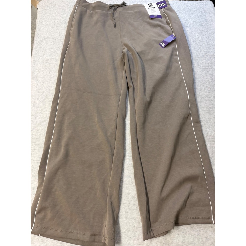 Members Mark Womens XXL Sandwash Wide Leg‎ Pant Brown Taupe Piping NWT